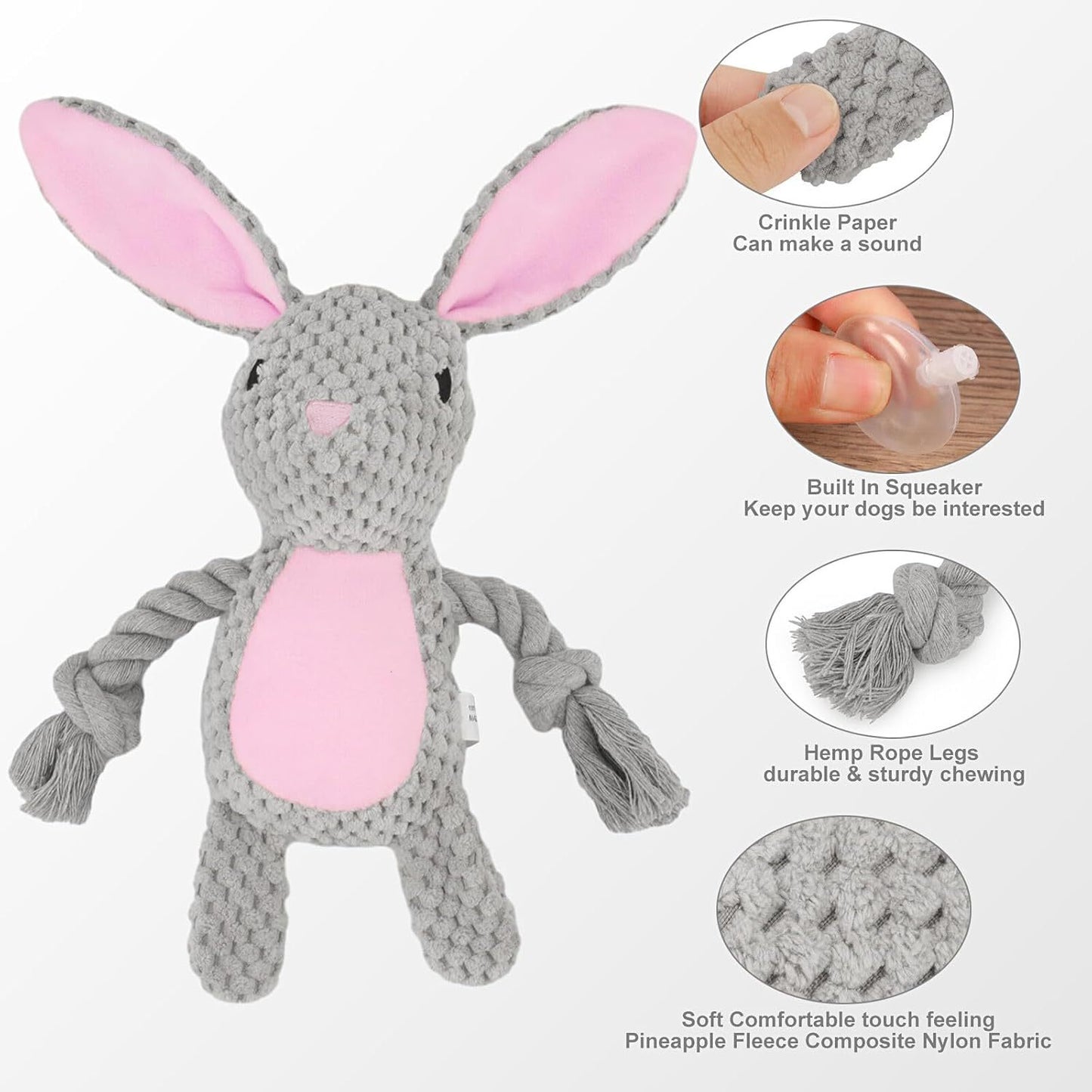 Dog Toys Dog Squeaker Toys With Crinkle Paper Stuffed Animal Dog Plush Chewing Toy Cotton Rope Interactive Toys For Puppy Small Middle Dogs
